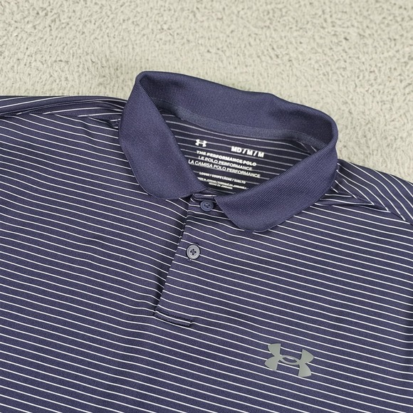 Under Armour Other - Under Armour The Performance Polo Shirt Mens Medium Navy White Stripe Golf Loose